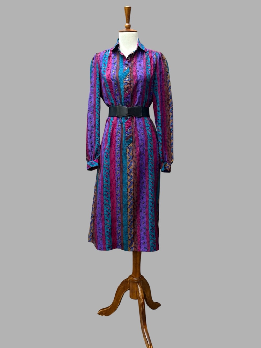 Vintage Schrader Sport Midi Dress Size 8 Colorful Paisley Long Sleeve Shirtdress